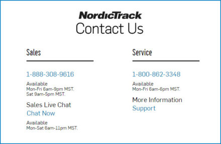 NordicTrack customer service phone numbers